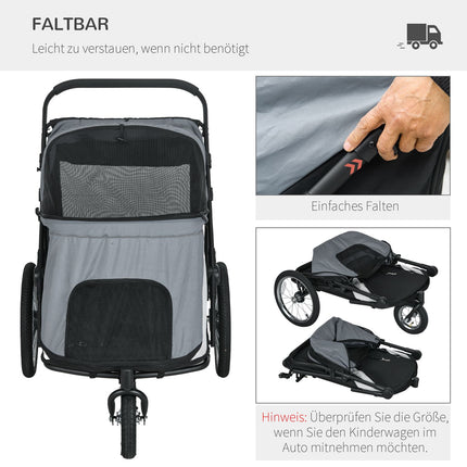 Foldable pet cart with mesh window, 30 kg capacity, gray