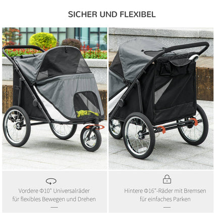Foldable pet cart with mesh window, 30 kg capacity, gray