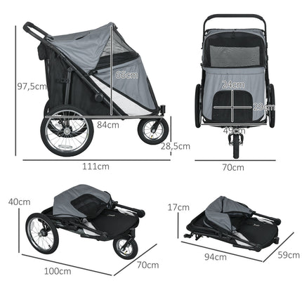 Foldable pet cart with mesh window, 30 kg capacity, gray