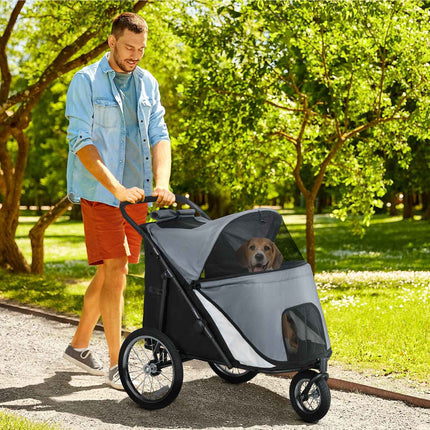 Foldable pet cart with mesh window, 30 kg capacity, gray