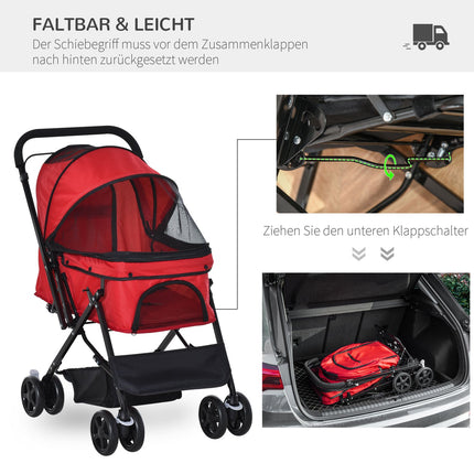 Red Oxford dog carriage for small pets, 76.5X52X95 Cm