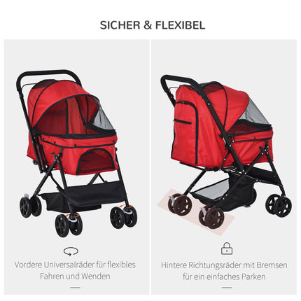 Red Oxford dog carriage for small pets, 76.5X52X95 Cm