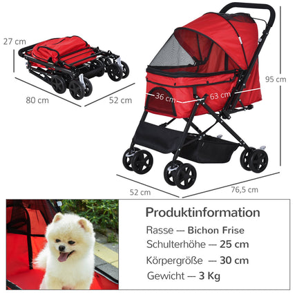Red Oxford dog carriage for small pets, 76.5X52X95 Cm