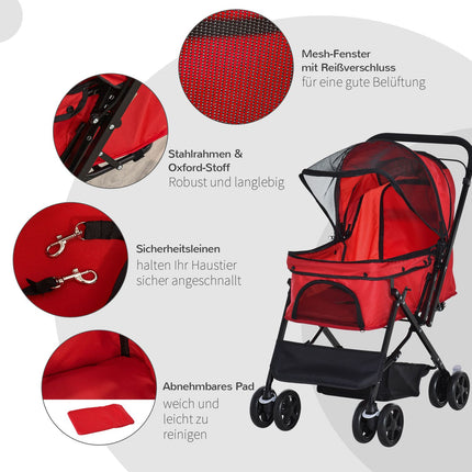 Red Oxford dog carriage for small pets, 76.5X52X95 Cm