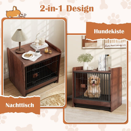 Hundekäfig & Nachttisch mit abschließbarer Tür, herausnehmbarer Bodenschale