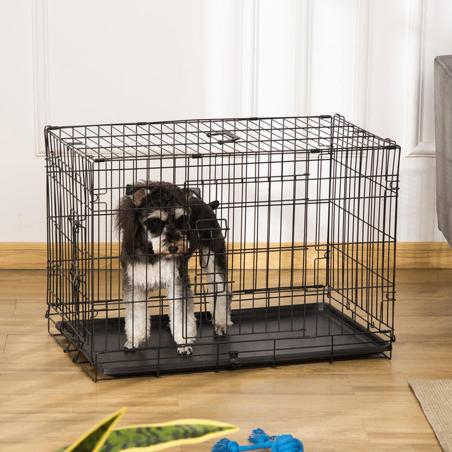 Zusammenklappbare Hundebox aus schwarzem Metall - 76 x 46 x 52 cm