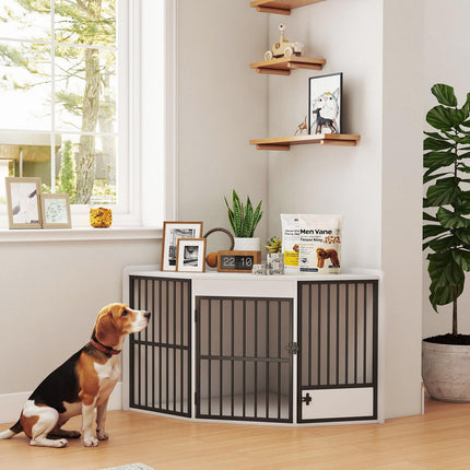 Dog Crate with Feeding Door, MDF & Metal, White
