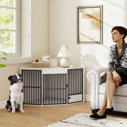 Dog Crate with Feeding Door, MDF & Metal, White
