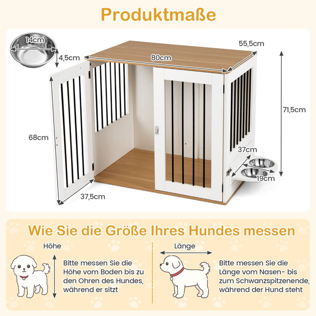 Hundebox mit drehbaren Näpfen und verriegelbarer Tür, Weiß