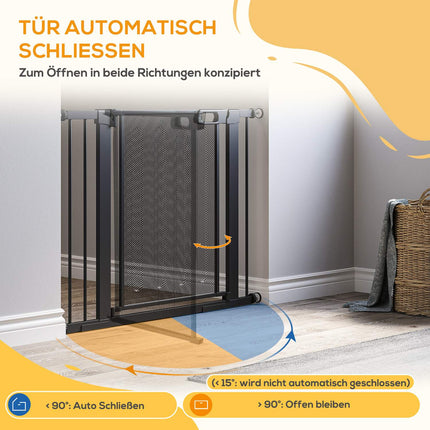 Hundegitter, kein Bohren, selbstschließend, Stahl, 75–103 cm, Schwarz
