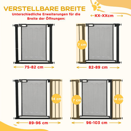 Hundegitter, kein Bohren, selbstschließend, Stahl, 75–103 cm, Schwarz
