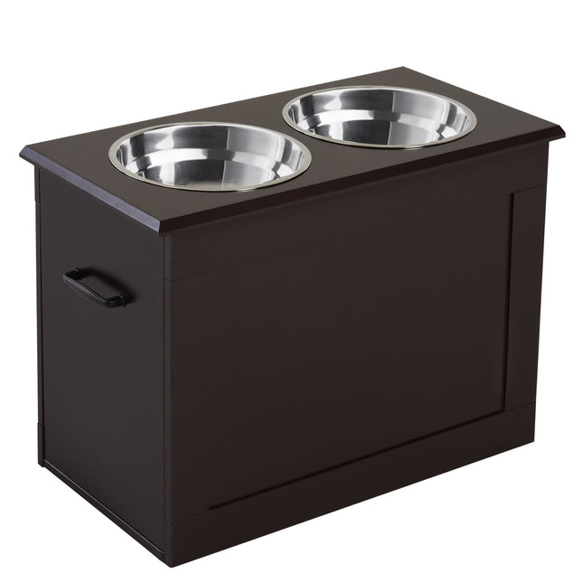 Futterstation für Haustiere, doppelte Edelstahlnäpfe, MDF Espresso-Finish