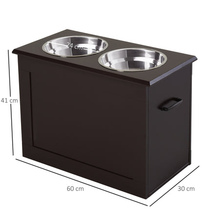Futterstation für Haustiere, doppelte Edelstahlnäpfe, MDF Espresso-Finish