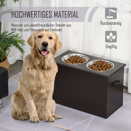 Futterstation für Haustiere, doppelte Edelstahlnäpfe, MDF Espresso-Finish