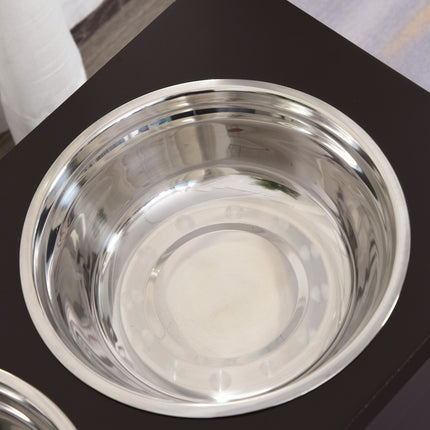 Futterstation für Haustiere, doppelte Edelstahlnäpfe, MDF Espresso-Finish