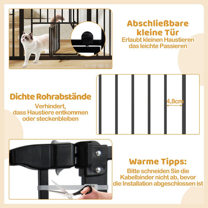 Dog Gate with Small Door, Adjustable Width 74-104 cm