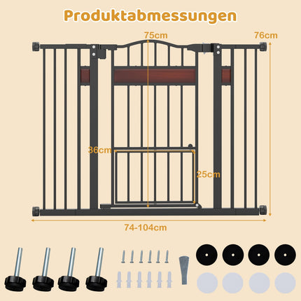 Dog Gate with Small Door, Adjustable Width 74-104 cm