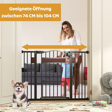 Dog Gate with Small Door, Adjustable Width 74-104 cm