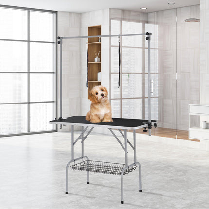 Dog Grooming Table 117cm, Foldable, 2 Clamp Arms, 150kg