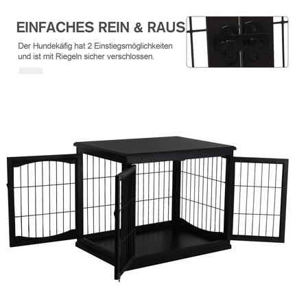 Hondenhok Met Tafelblad, Kooi Voor Kleine Dieren Voor Binnengebruik, Mdf Metaal, Zwart, 81X58,5X66 Cm