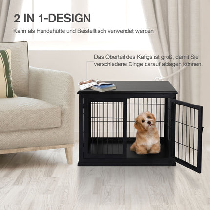 Hondenhok Met Tafelblad, Kooi Voor Kleine Dieren Voor Binnengebruik, Mdf Metaal, Zwart, 81X58,5X66 Cm