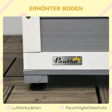 Wetterfeste Fichtenholz-Hundehütte mit Terrasse und Futternäpfen