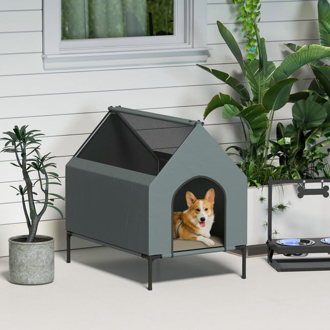 Hundehütte mit Netzfenster und abnehmbarem Deckel für kleine/mittelgroße Hunde