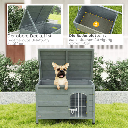 Hondenkennel Hondenhuis met Deur Hondenbox Gaasbox Transportkooi voor Katten Konijnen Buiten Waterdicht Grijs Spar 80 x 55 x 53,5 cm Aosom
