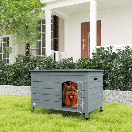 Hondenkennel Hondenhuis met Deur Hondenbox Gaasbox Transportkooi voor Katten Konijnen Buiten Waterdicht Grijs Spar 80 x 55 x 53,5 cm Aosom