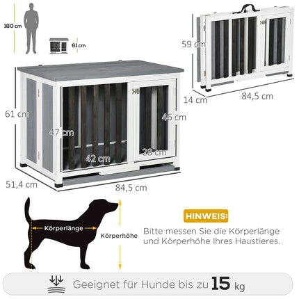 Collapsible gray dog kennel with window, 84.5x51.4x61cm