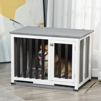 Collapsible gray dog kennel with window, 84.5x51.4x61cm