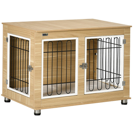Hundekäfig-Tischplatte aus Eiche, Doppeltüren und Kissen