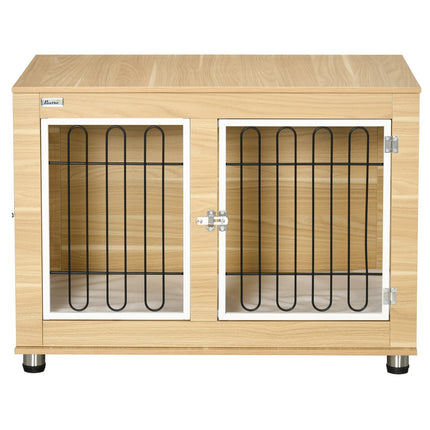 Hundekäfig-Tischplatte aus Eiche, Doppeltüren und Kissen