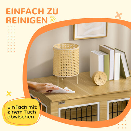 Hundekäfig-Tischplatte aus Eiche, Doppeltüren und Kissen