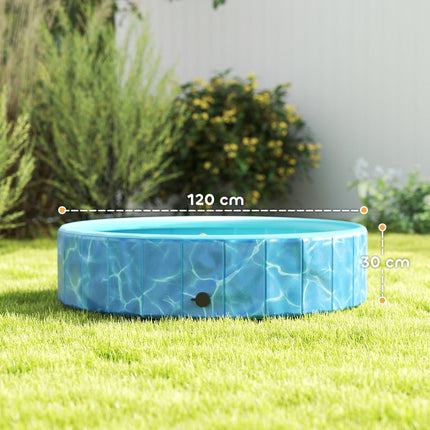 Bazén pro psy skládací brouzdaliště s fontánkou a vodním polštářem Ø120 x 30 cm modrý