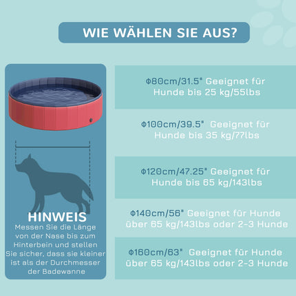 Großer PVC-Hundepool, Ø140x30 cm, Rot
