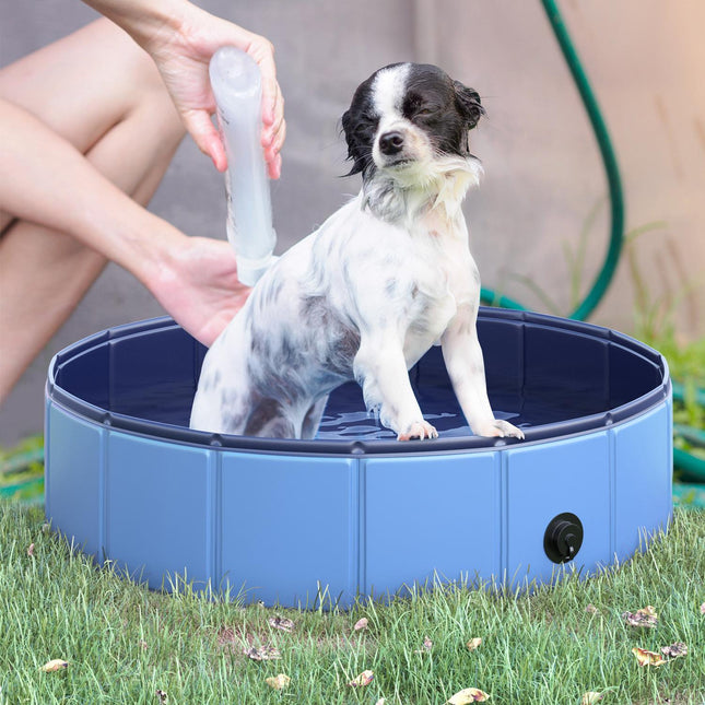 Hundepool für Hunde - strapazierfähiges PVC und Holz, 80 cm, blau
