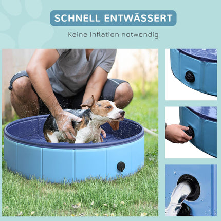 Paddling pool for dogs - durable PVC and wood, 80 cm blue