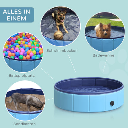 Paddling pool for dogs - durable PVC and wood, 80 cm blue