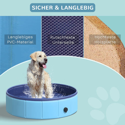 Paddling pool for dogs - durable PVC and wood, 80 cm blue
