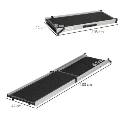 Collapsible dog ramp, non-slip, aluminium, 183x42 cm