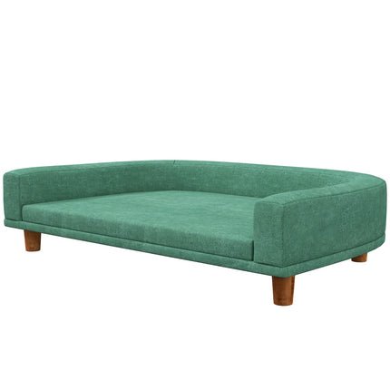 Canapé confortable pour chien avec coussin, idéal pour les grands chiens, design surélevé, pieds en bois, vert, 98 x 67 x 25 cm