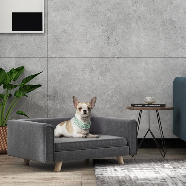 Hundesofa mit erhöhter Liegefläche, waschbarem Bezug, Grau