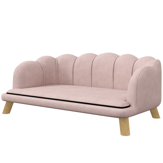Canapé pour chien, housse lavable, canapé pour animaux de compagnie avec dossier et pieds en bois, canapé pour chat pour chiens de taille moyenne de moins de 25 kg, rose