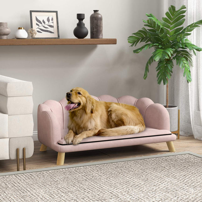 Canapé pour chien, housse lavable, canapé pour animaux de compagnie avec dossier et pieds en bois, canapé pour chat pour chiens de taille moyenne de moins de 25 kg, rose