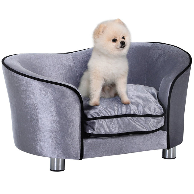 Luxuriöses Plüschsofa für Haustiere mit Kissen, grau - 69x49x38 cm