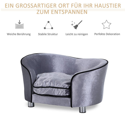 Luxuriöses Plüschsofa für Haustiere mit Kissen, grau - 69x49x38 cm