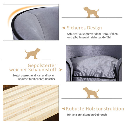 Luxuriöses Plüschsofa für Haustiere mit Kissen, grau - 69x49x38 cm