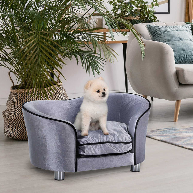 Luxuriöses Plüschsofa für Haustiere mit Kissen, grau - 69x49x38 cm