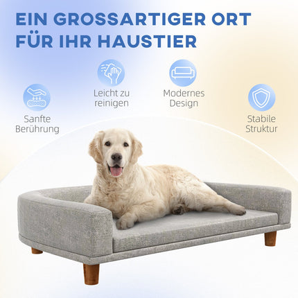 Dog sofa with cushion, raised design and wooden legs, gray